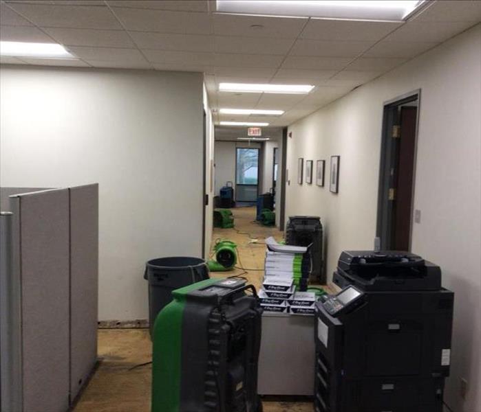 stripped floors, cubicle, lgr dehu and air movers