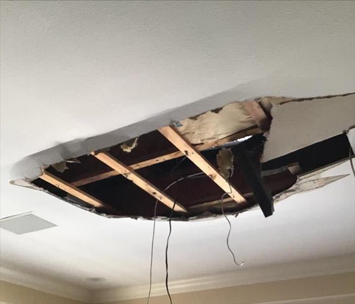 ceiling panel down, water damage